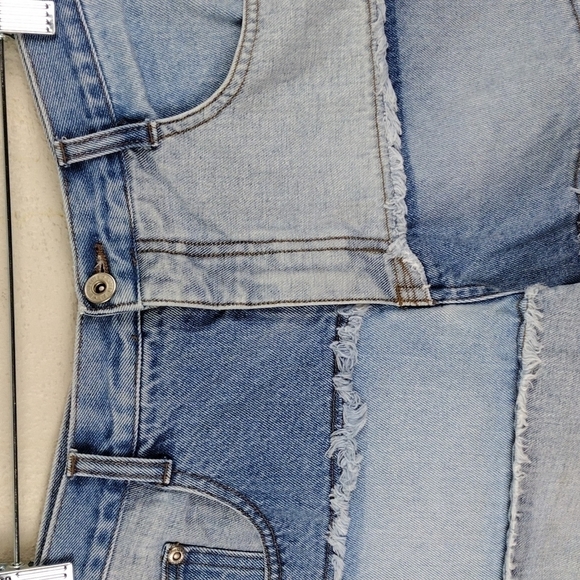 L.A. Blues Vintage Blue Medium Wash Two Tone High Rise Five Pocket Jean Short - Picture 2 of 13